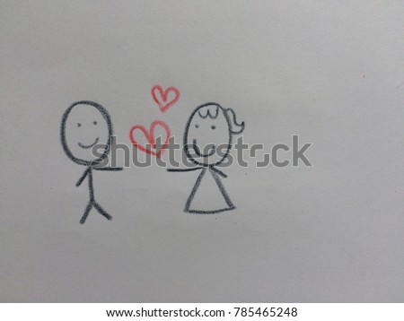 Drawing a Couple and Hearts by Crayon.