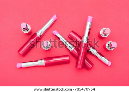 Flat lay fashion with lipsticks, Essential beauty item