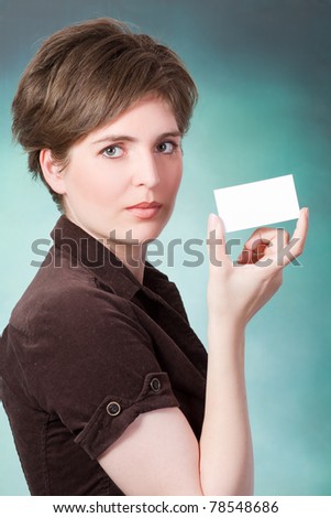 young woman with card