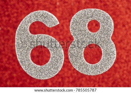 Number sixty-eight silver color over a red background. Anniversary. Horizontal