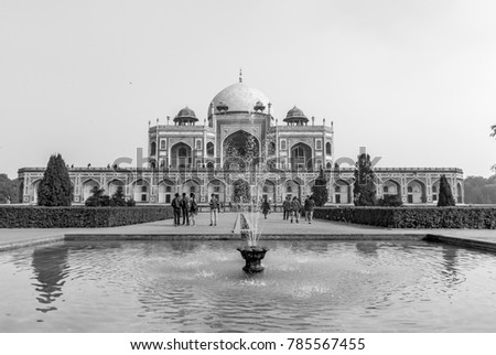 Humayun's Tomb in Delhi, India. This is a famous tourist place in Delhi. Local's also come to see this great Persian architecture marvel.  Royalty-Free Stock Photo #785567455