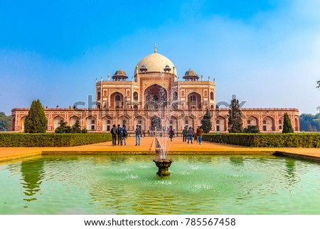 The first garden-tomb on the Indian subcontinent, this is the final resting place of the Mughal Emperor Humayun. The Tomb is an excellent example of Persian architecture. Located in the Delhi, India. Royalty-Free Stock Photo #785567458