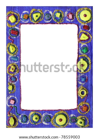 Beautiful photo frame designed with glitter glue and beads, a child art
