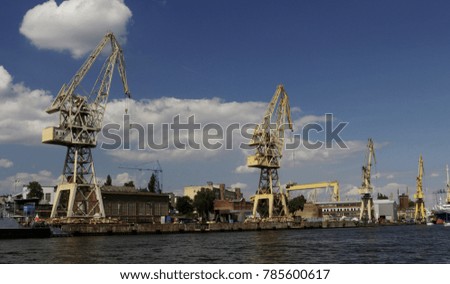 cranes in a shipyard in Szczecin, Poland