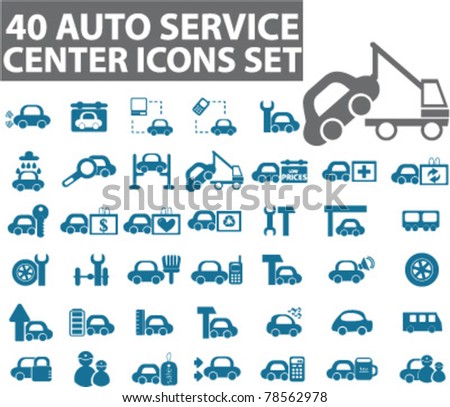40 auto service center icons, signs, vector illustrations