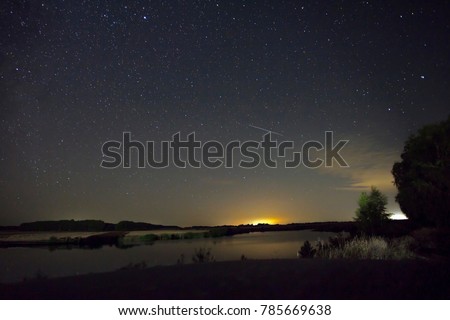 Beautiful night starry landscape, amazing landscape with starry sky. Scenic views of the starry sky. The starscape