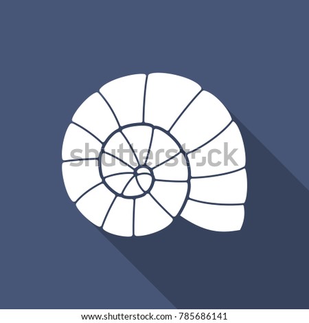 Sea shell. Flat vector icon with long shadow