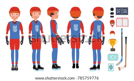 Professional Ice Hockey Player Vector. Set Players Silhouettes. Winter Sport. Isolated Flat Cartoon Character Illustration