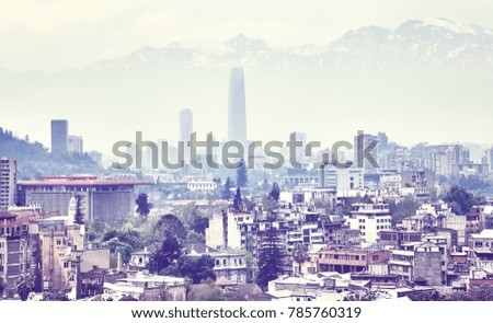 Color toned picture of Santiago de Chile downtown covered by smog, Chile.