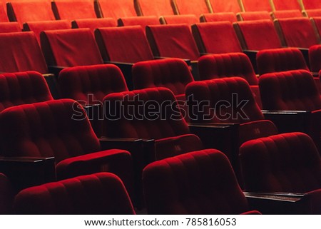 Empty red seats for cinema, theater, conference or concert Royalty-Free Stock Photo #785816053