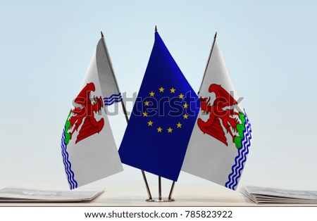 Two flags of Alpes-Maritimes and European Union flag between