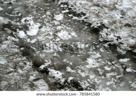 Ice, frozen water and snow. Winter holiday background