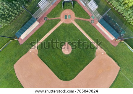 Overhead view of a high school baseball diamond in the Chicago suburb of Palatine, IL. USA Royalty-Free Stock Photo #785849824