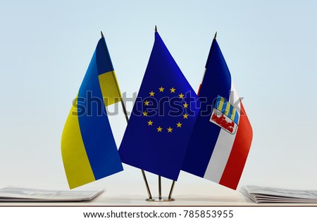 Flags of Ukraine European Union and Subcarpathian Ruthenia
