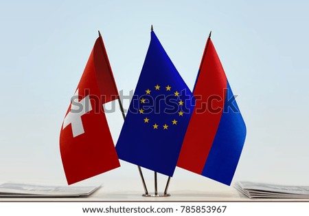 Flags of Switzerland European Union and Canton of Ticino