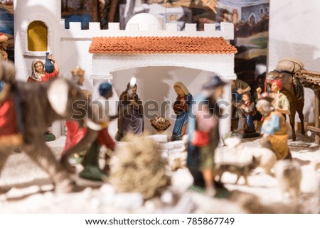 Crib scene for Christmas with different figures