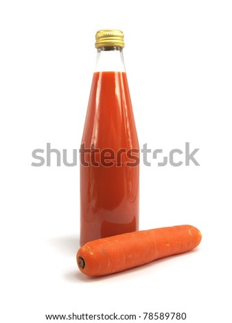 Carrot juice bottle on a white background