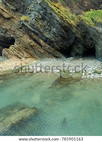 Combe Martin in Devon , sea cliffs , caves and rock pools