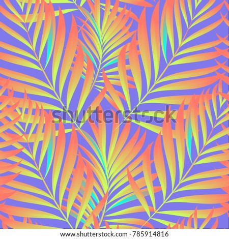 Tropical palm leaves, jungle leaves. Vector floral seamless pattern background.