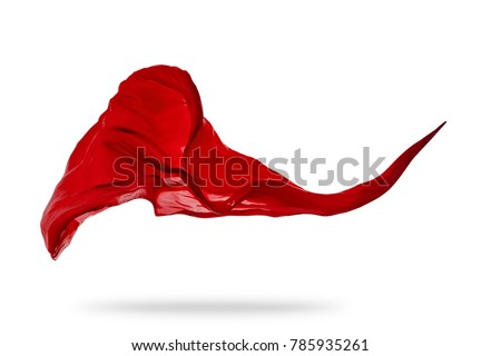 Smooth elegant red transparent cloth separated on white background. Texture of flying fabric. Very high resolution image