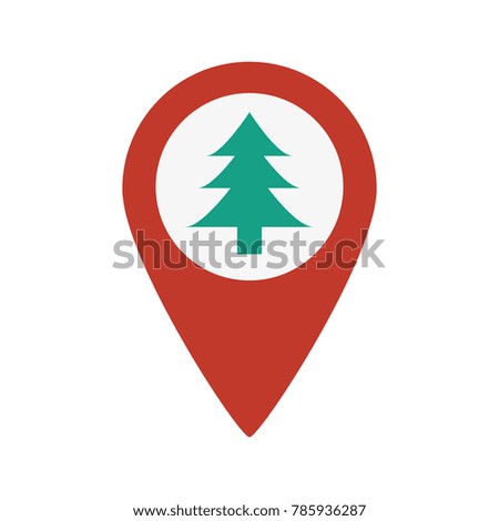 Marker location icon with Christmas tree on white background. Vector illustration