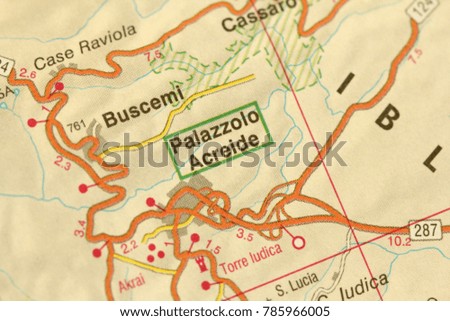 Palazzolo Acreide. Map. The islands of Sicily, Italy.