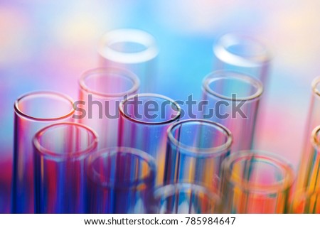colorful rows of laboratory test tubes , science background Royalty-Free Stock Photo #785984647