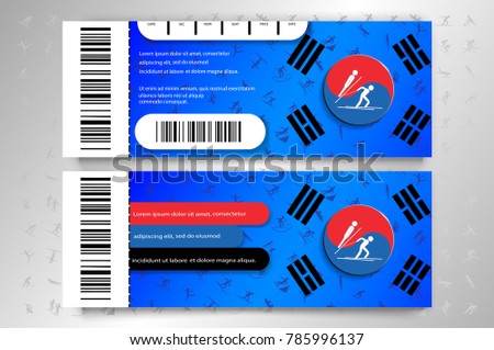 eps vector set of sport flyers editable template for web, print, design. Short Track Speed Skating winter sports Pyeongchang event tickets mock-up. South Korea flag icon sign symbol. 2018 winter games
