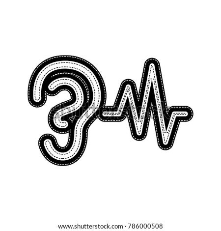 Ear hearing sound sign. Vector. Flat style black icon on white.