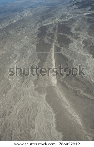 Aerial picture of the Trapezoid lines seen from the plane, Nazca, Peru