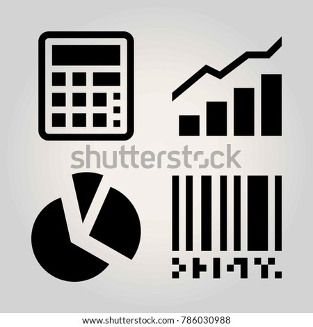 Technology vector icon set. pie chart, chart, barcode and calculator