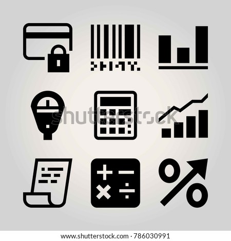 Technology vector icon set. barcode, invoice, analytics and analutics