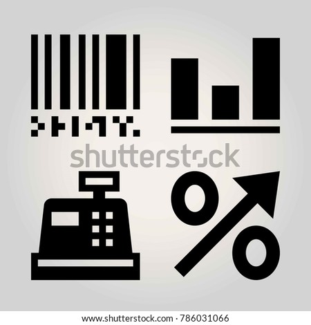Technology vector icon set. percentage, cash mashine, analutics and barcode