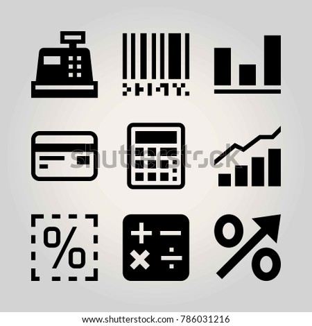 Technology vector icon set. cash, percentage, analytics and barcode