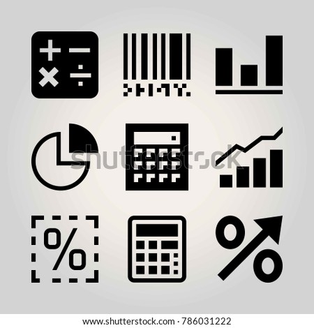 Technology vector icon set. barcode, calculator, analytics and analutics