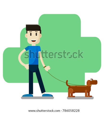 Boy walking with a dog