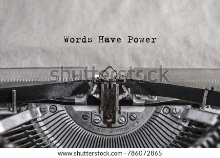 words have power - words, phrase. retro vintage aged typewriter with white blank sheet of paper Royalty-Free Stock Photo #786072865