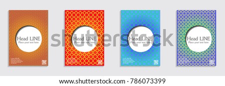 Vector journal design geometric shape background set, halftone lines hipster pattern abstract covers collection.