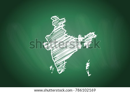 Drawing map on blackboard of india. drawn on chalkboard with scribbled map of india. can be use for education. vector illustration.