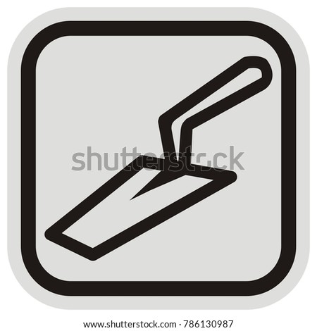 trowel at frame, vector icon, black  silhouette, black and gray frame