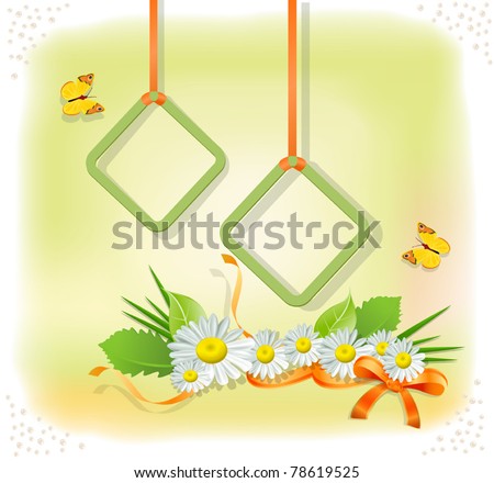 vector colorful background with two frames, daisies and butterflies