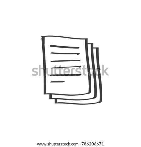 Documents pile vector icon, doodle line art or hand drawn style of paper sheet pages with text, idea of docs symbol, archive heap icon isolated on white background