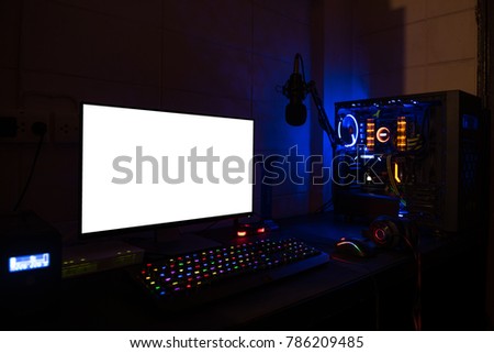 High-end computer with white screen can play games. Edit photoshop 3D