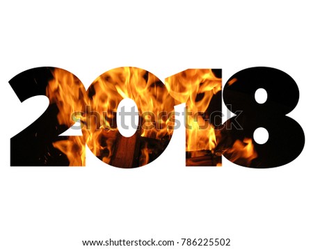 New year 2018 of fire isolated on white background, card