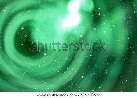 Abstract Green background with defocused bokeh lights, Blurred of colorful bokeh abstract on unfocused background with falling snow effect