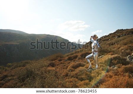 Cyber woman in the mountains