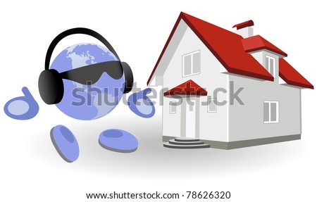 The round man and cottage on a white background