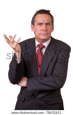 Angry Frowning Middle Age Business Man in Suit Raising Hand Royalty-Free Stock Photo #78632611