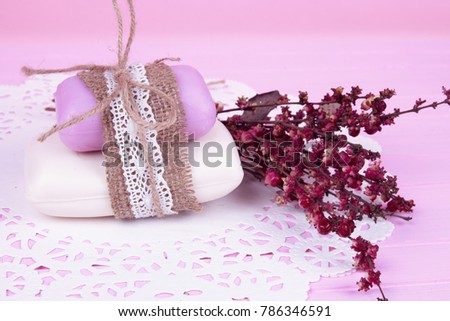 Spa in Pink Color Concept on Pink Rose Background with Free Text Space, Flat Lay Style