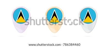 Map markers with flag of Saint Lucia, 3 color versions.